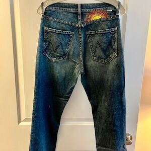 MOTHER JEANS - The Tomcat - Roasting Nuts Women's Blue Jeans with Sun Embroidery